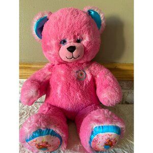Build A Bear Pink Plush Teddy Bear With Blue Satin Accents & Donut Details